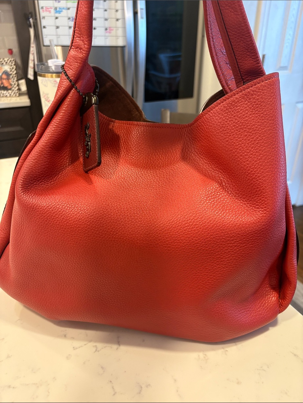 Coach Pebbled Leather Shoulder Bag - Coral Red